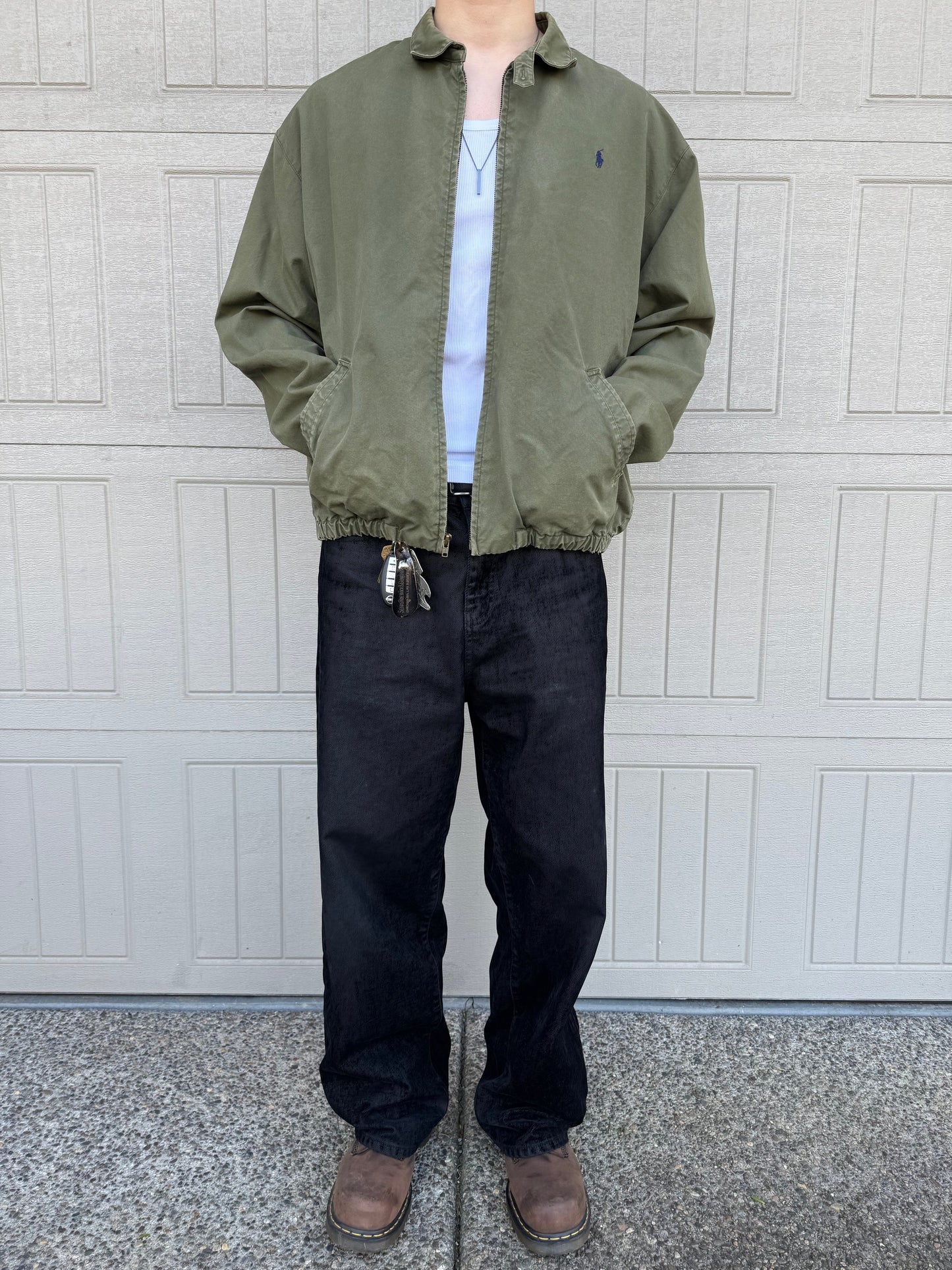 80s-90s Polo by Ralph Lauren Olive Green Cotton Checkered Lining Swing Top Jacket KiiChain Clothing