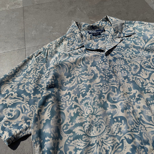 90s Ralph Lauren Cotton x Linen x Ramie Paisley Open Collar Shirt KiiChain Clothing