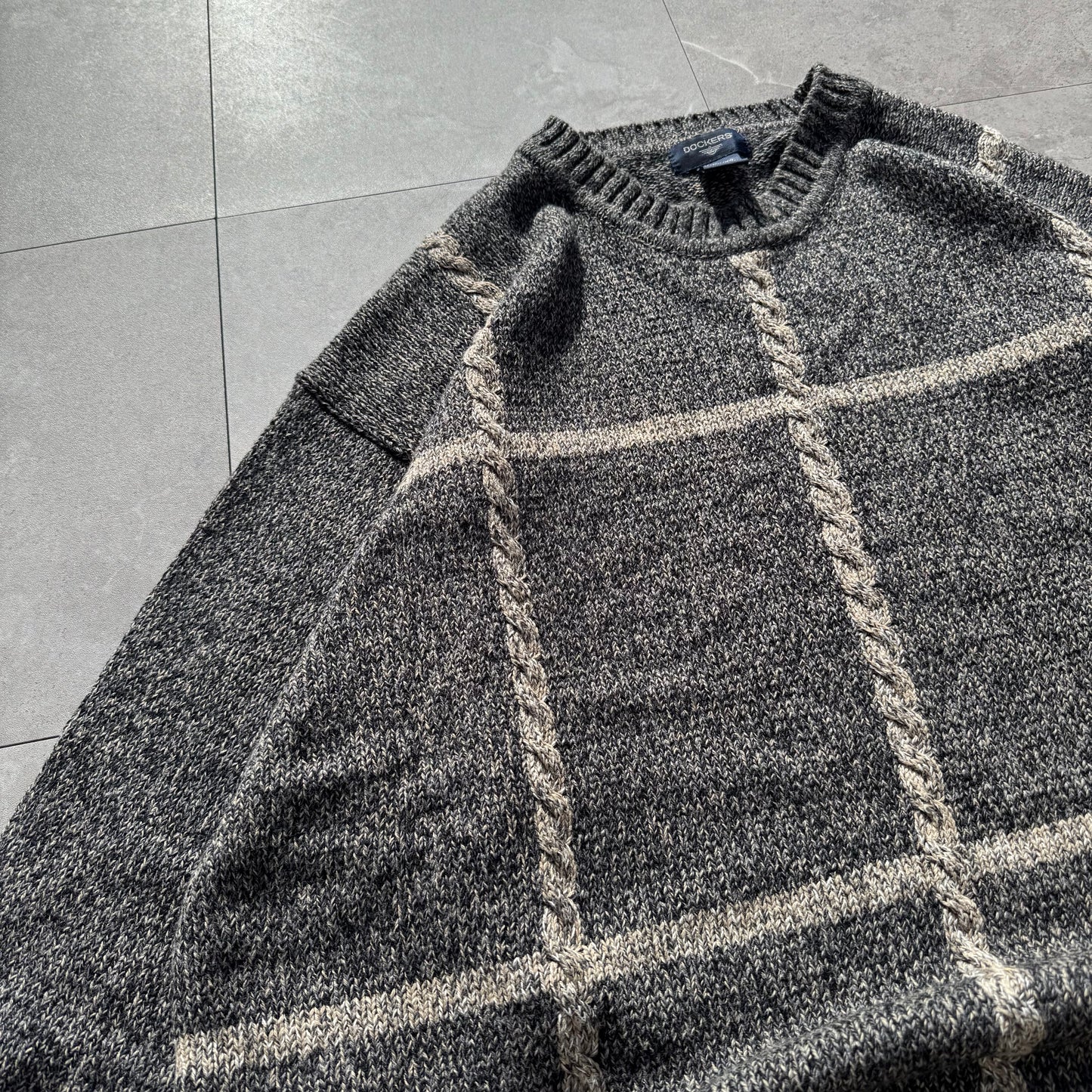 90s-00s Dockers Gray/Beige Checkered Cotton Knit
