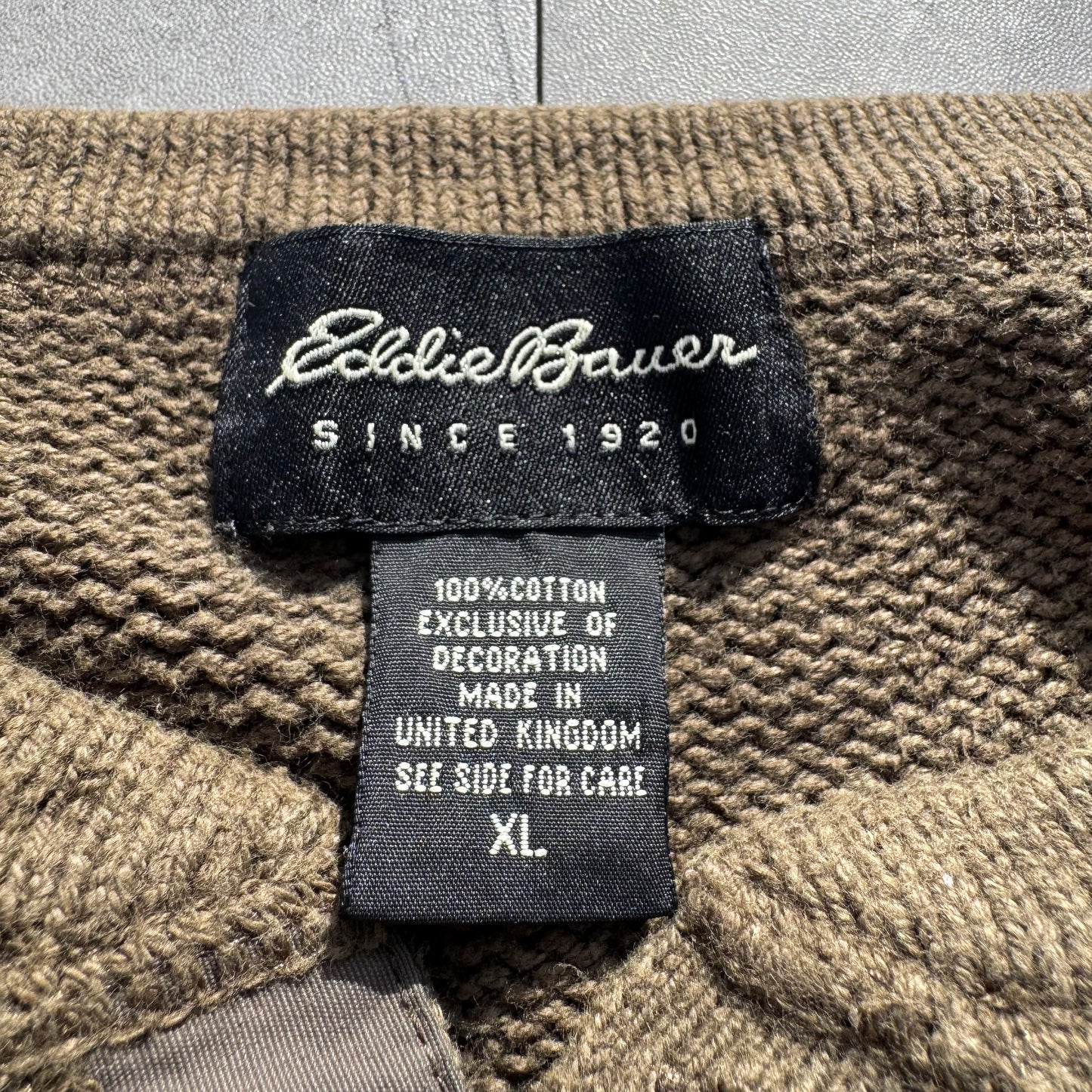 00s Eddie Bauer Made in UK Olive Green/khaki Henley Neck Cotton Knit