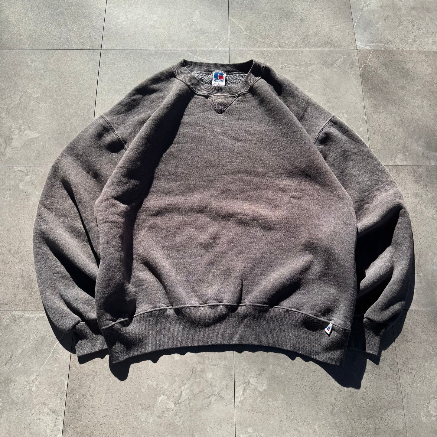 90s Russell Athletic Made in USA Blank Faded Gray Sweatshirt KiiChain Clothing