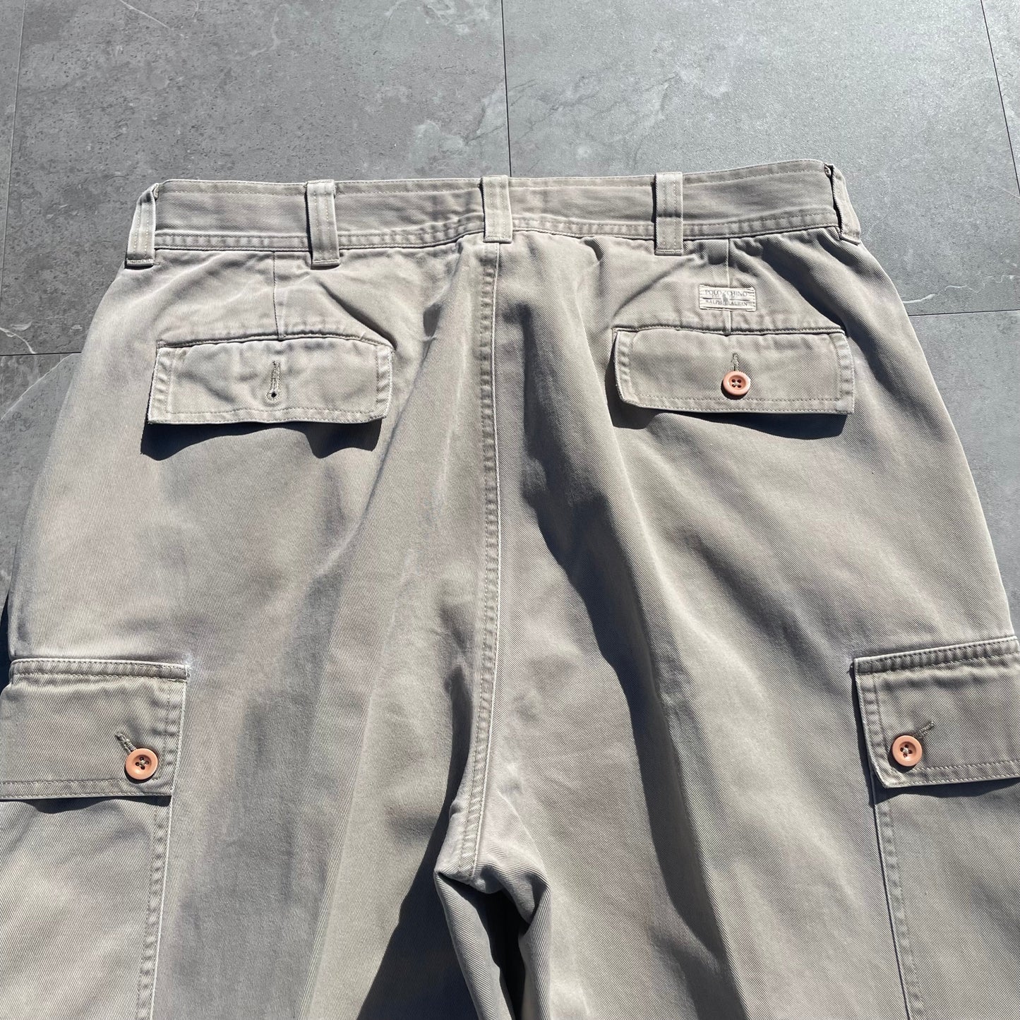 90s-00s Ralph Lauren Cream/Off-White Cargo Chino Pants 35x30 KiiChain Clothing