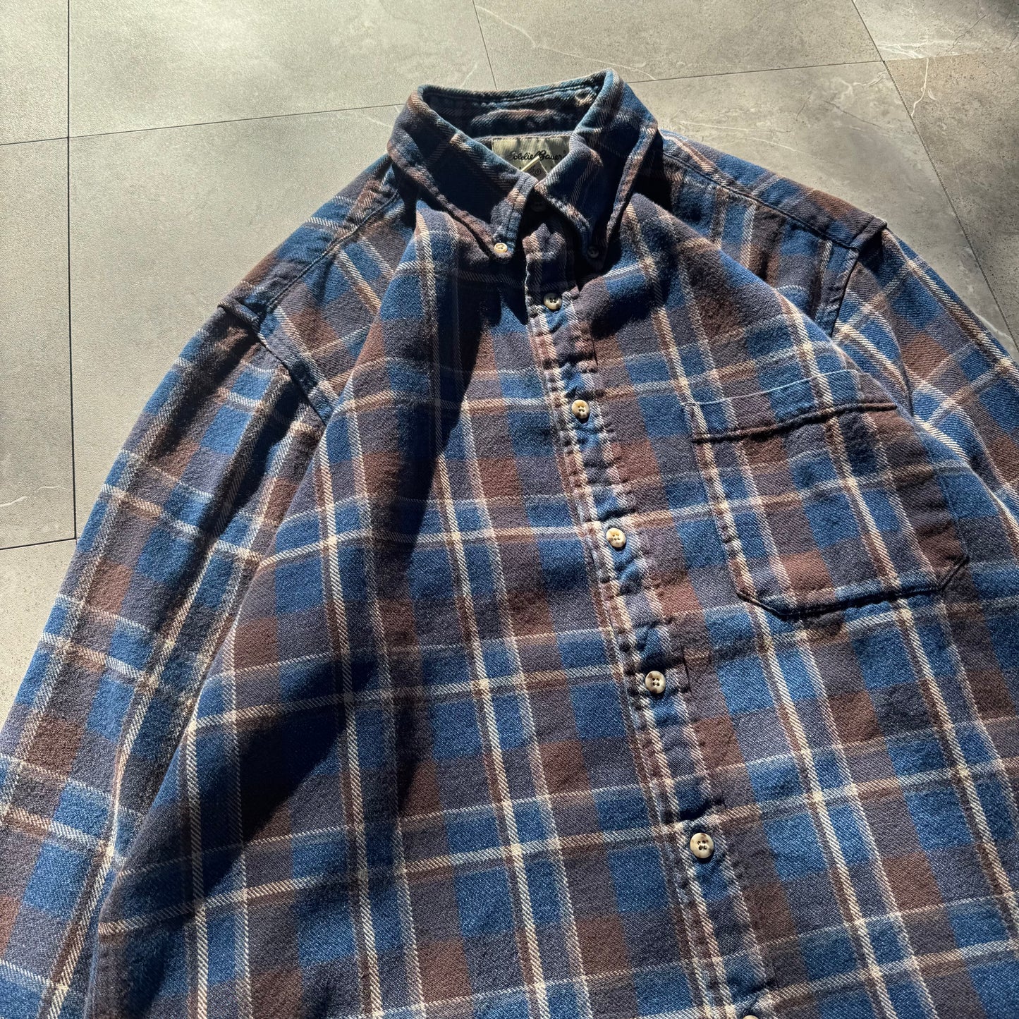 90s-00s Eddie Bauer Blue/Brown Faded Checkered Flannel Shirt