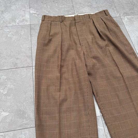 80s-90s Polo by Ralph Lauren Made in USA from Imported Fabric Brown Houndstooth Pleated Checkered Slacks KiiChain Clothing