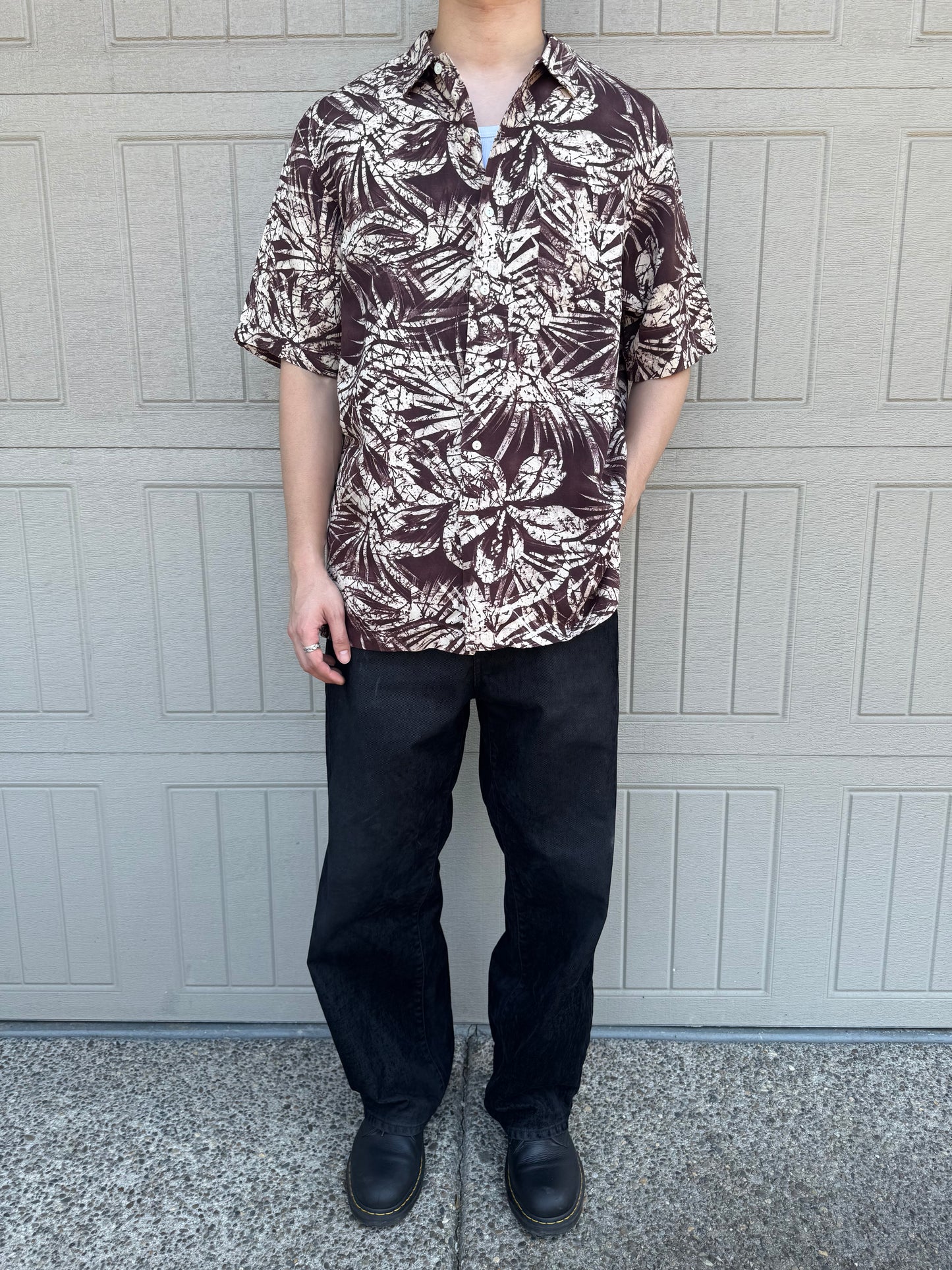 00s Polo by Ralph Lauren Clayton Brown Silk x Linen Short Sleeve Shirt L