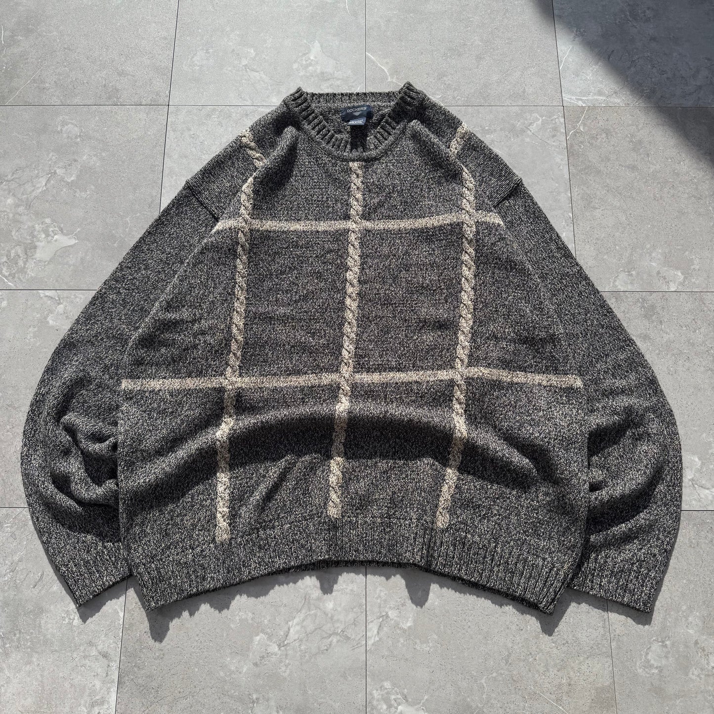 90s-00s Dockers Gray/Beige Checkered Cotton Knit