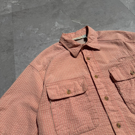 90s Travel Smith Salmon Pink Seersucker Dual Pocket Short Sleeve Shirt KiiChain Clothing