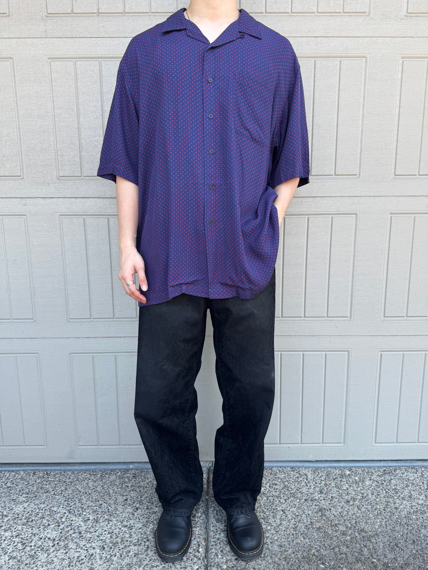 00s Polo by Ralph Lauren Clayton Purple Dot Pattern Rayon Open Collar Shirt XL