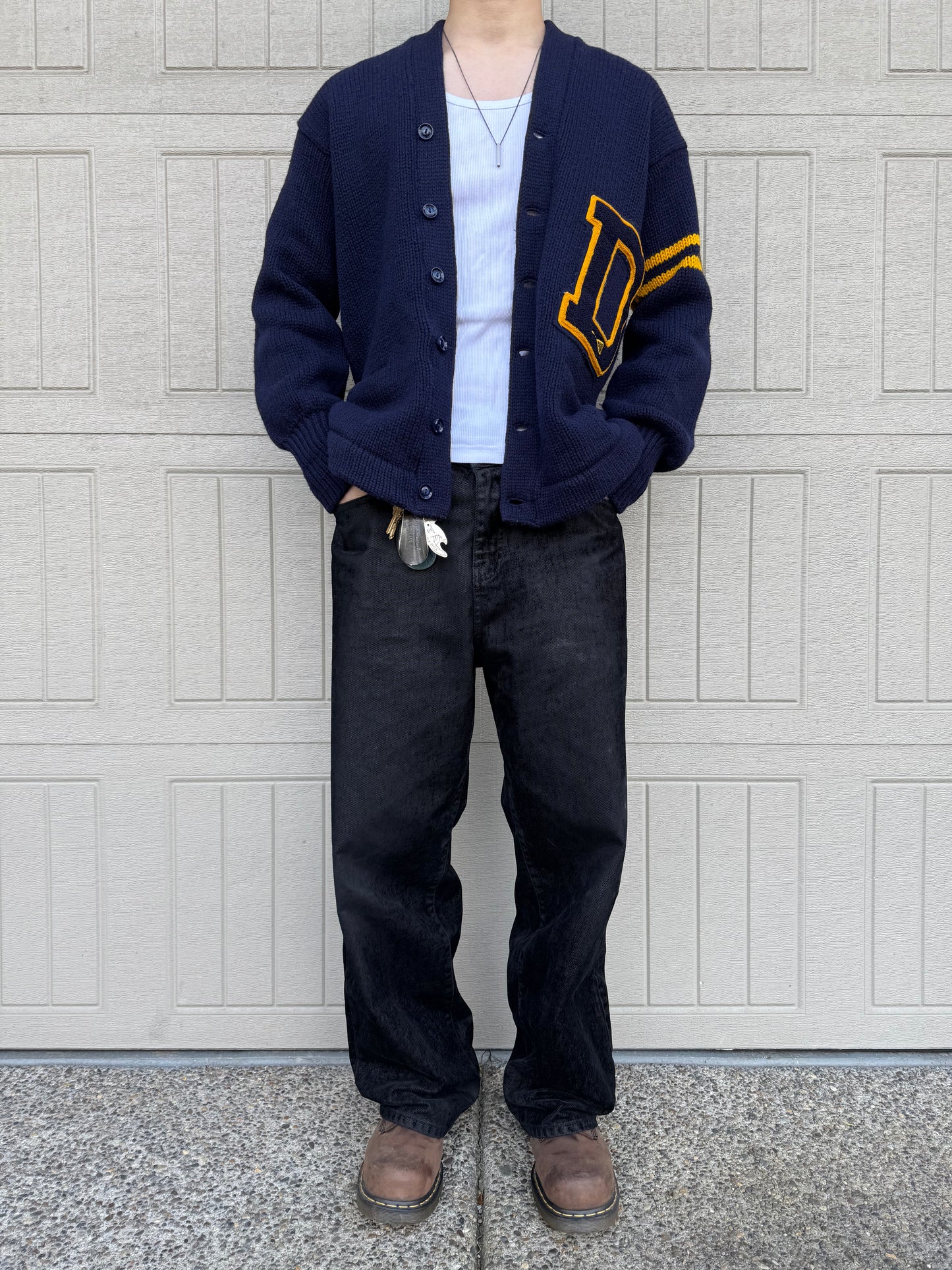 70s Vintage Varsity Lettered Wool Cardigan