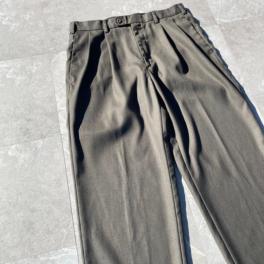 00s Perry Ellis Portfolio Two-Tuck Pleated Green/Brown Slacks 34x30 KiiChain Clothing