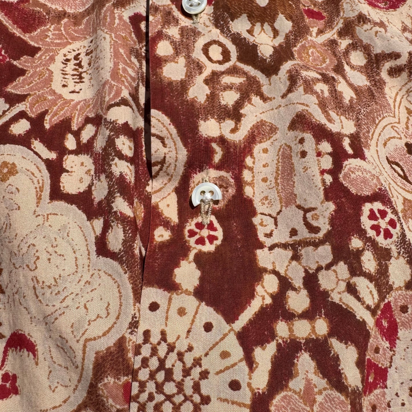 90s Ralph Lauren Faded Red Paisley Cotton Open Collar Shirt KiiChain Clothing