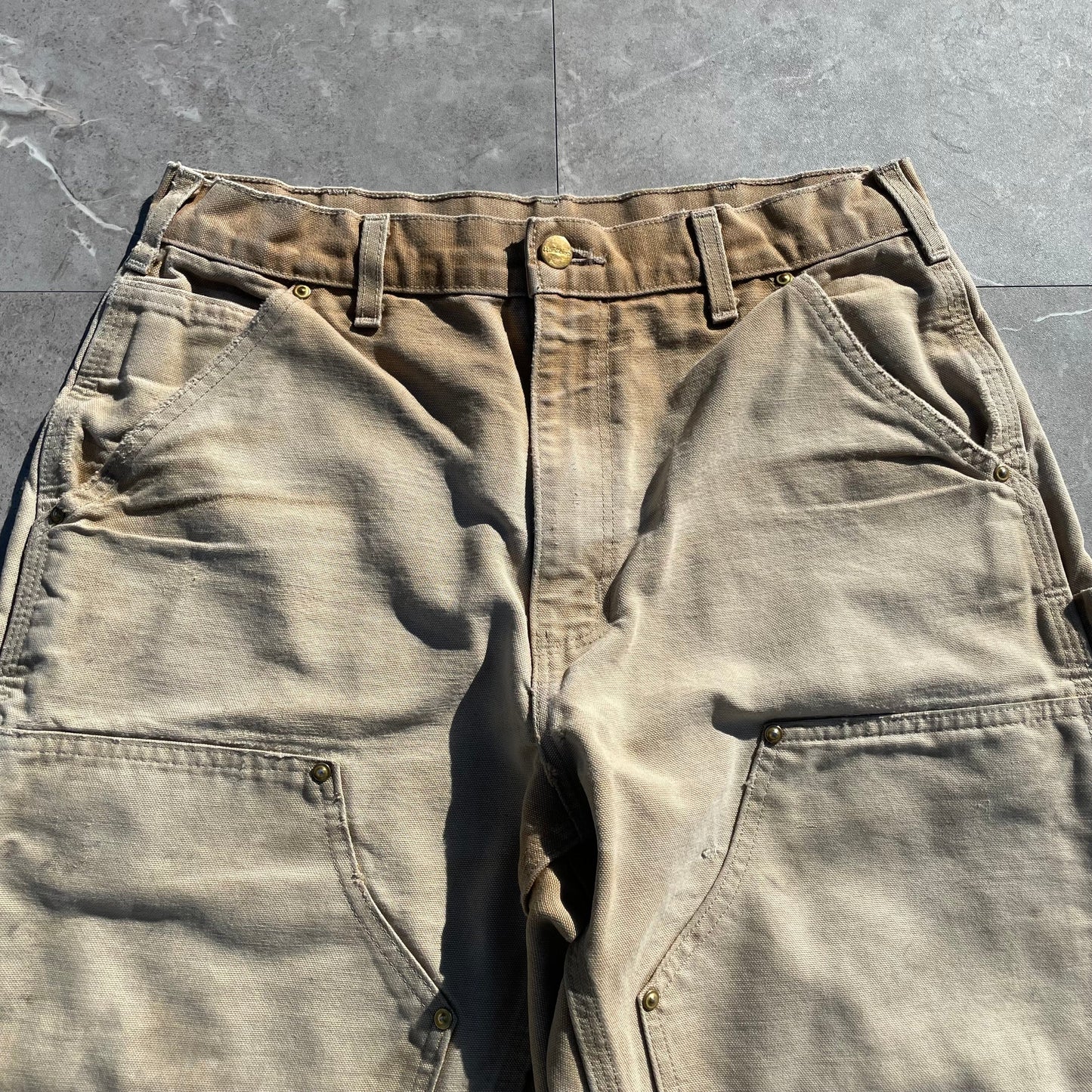90s Carhartt Made in USA Beige Double Knee Work Pants 30x32 KiiChain Clothing
