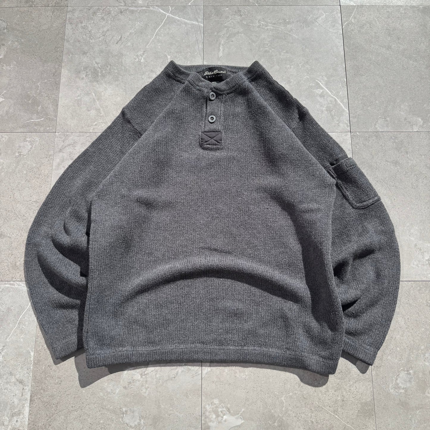 00s Eddie Bauer Made in UK Gray Henley Neck Cotton Knit KiiChain Clothing