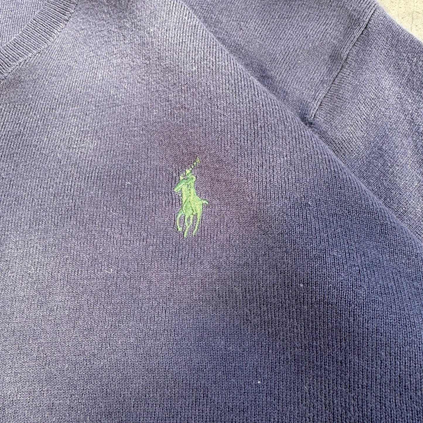 90s Polo by Ralph Lauren 100% Pima Cotton “Exclusive of Decoration” Navy V-Neck Sweater KiiChain Clothing