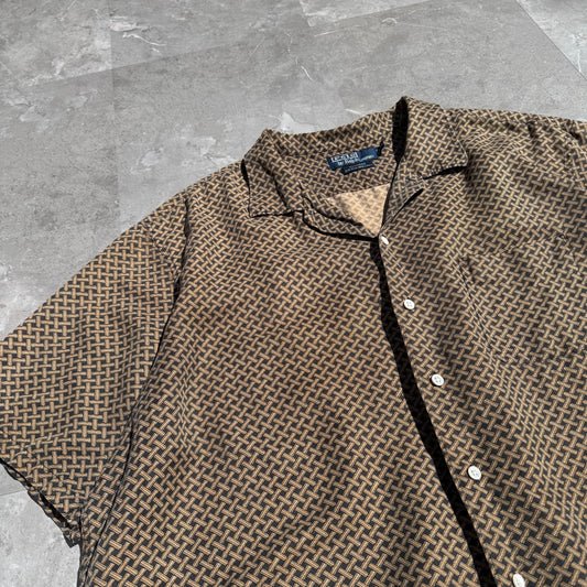 90s-00s Ralph Lauren “Bonnard” Silk x Linen Cross Pattern Open Collar Shirt KiiChain Clothing