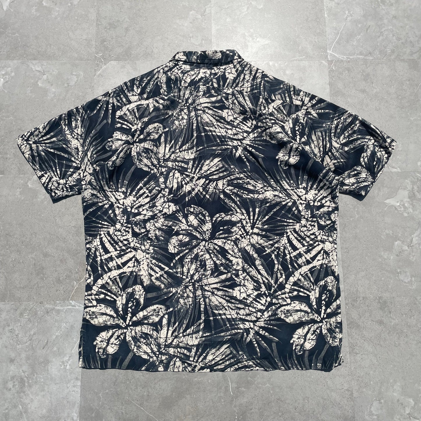 90s Ralph Lauren “Clayton” Silk x Linen Black Open Collar Shirt KiiChain Clothing