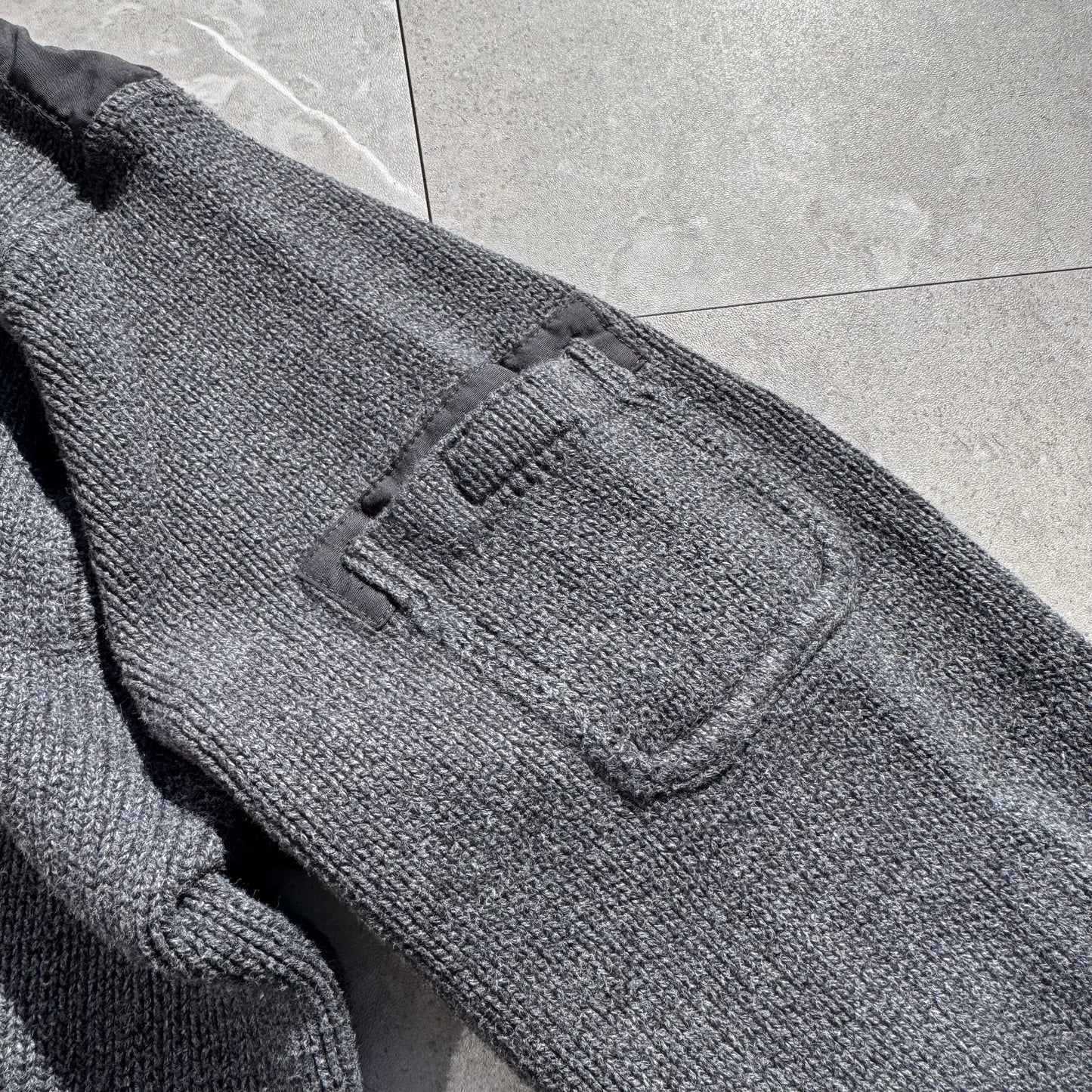 00s Eddie Bauer Made in UK Gray Henley Neck Cotton Knit