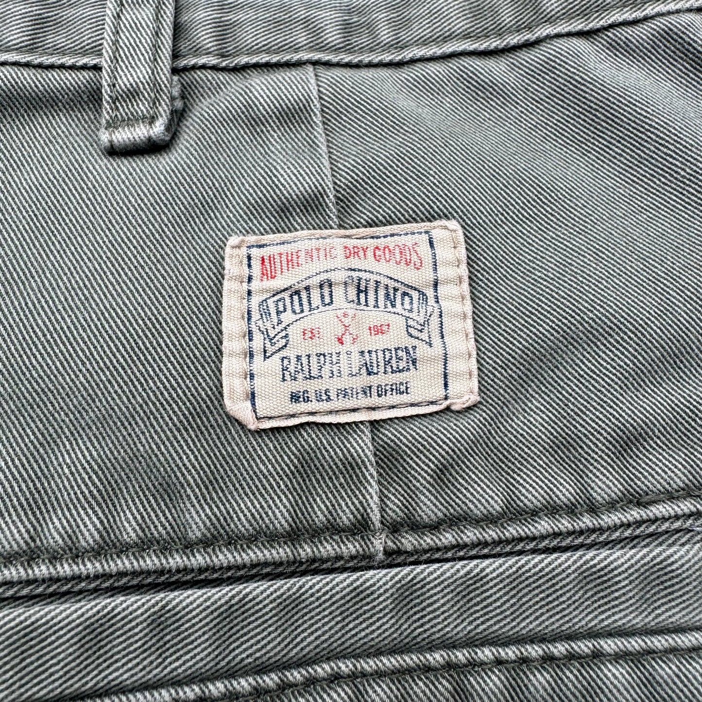 80s-90s Polo by Ralph Lauren Made in USA Faded Green Pleated Chino Pants 36x32 KiiChain Clothing