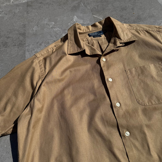 90s-00s Ralph Lauren “Caldwell” Beige Cotton Open Collar Shirt KiiChain Clothing