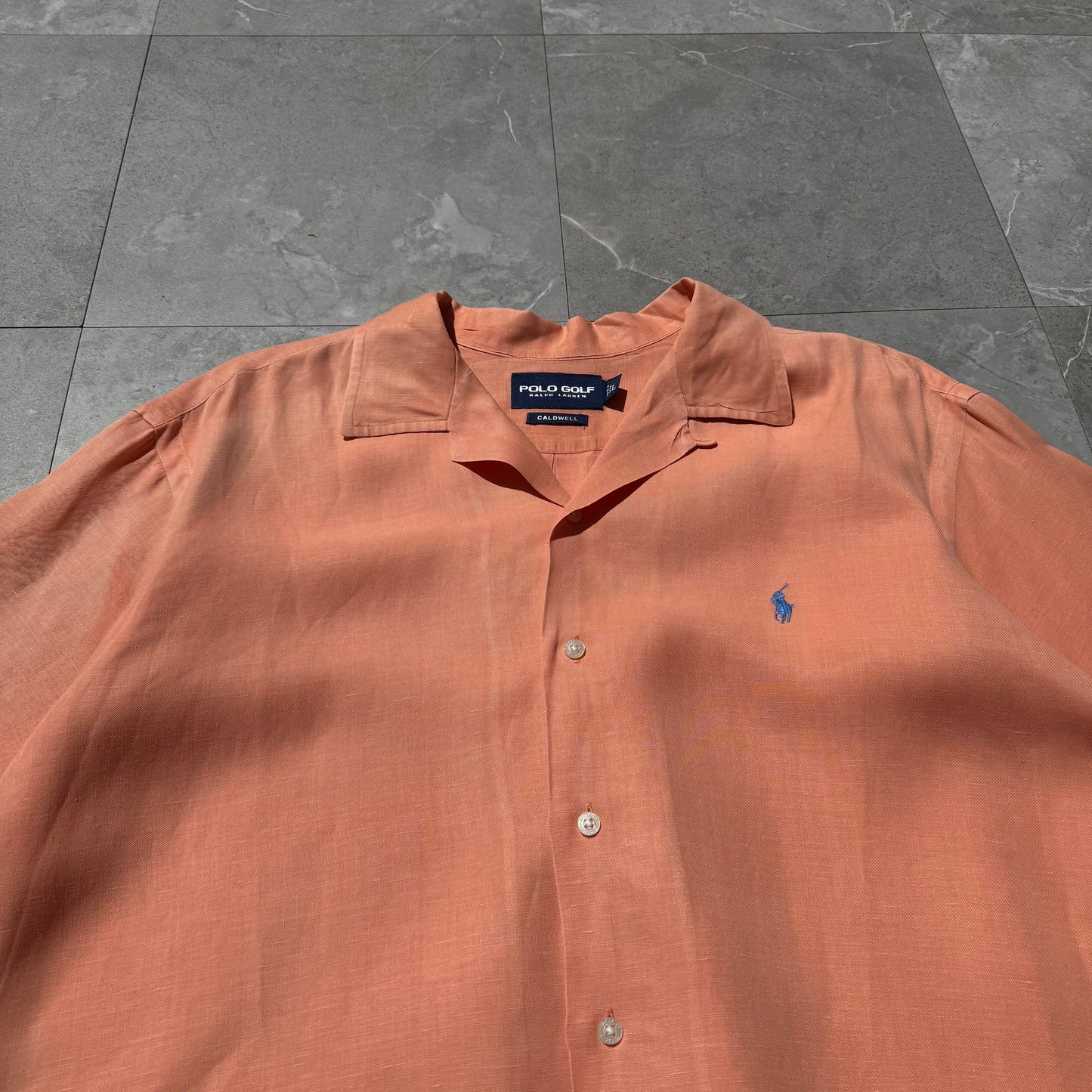90s-00s Ralph Lauren Polo Golf Caldwell Orange Silk x Linen Open Collar Shirt KiiChain Clothing