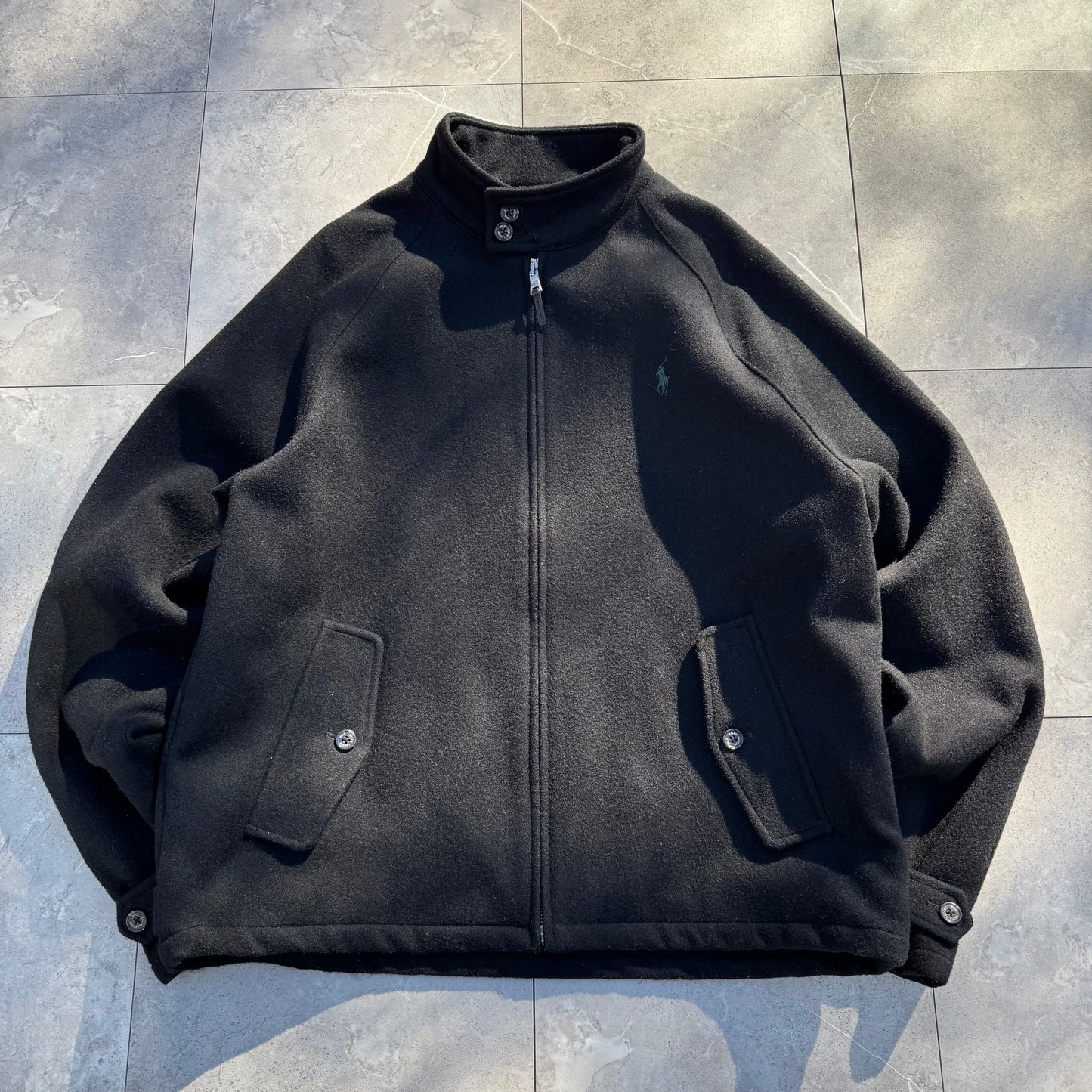 90s-00s Polo by Ralph Lauren Black Wool Harrington Jacket KiiChain Clothing