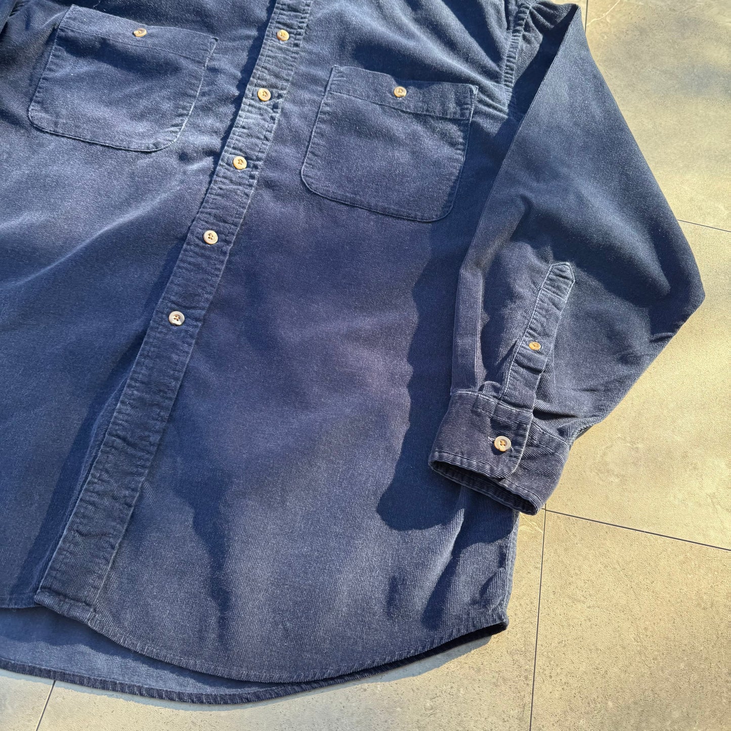 90s Lands' End Navy Corduroy Button Down Shirt KiiChain Clothing
