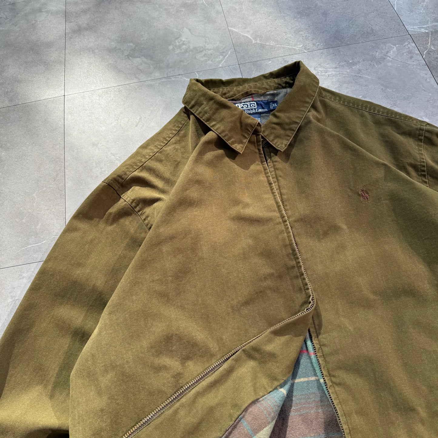 90s-00s Polo by Ralph Lauren Dark Olive Green Cotton Checkered Lining Swing Top Jacket