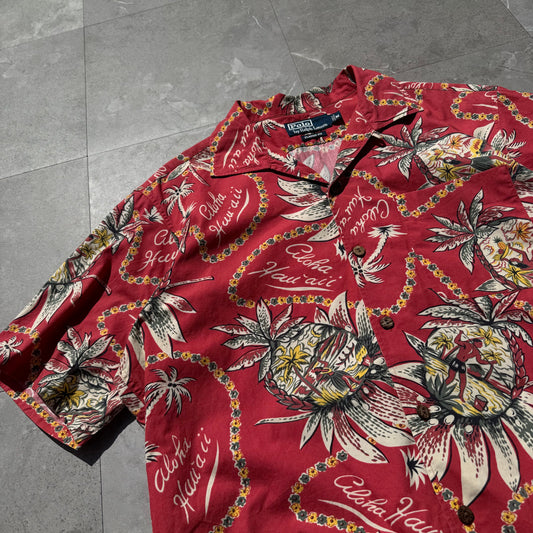 90s-00s Ralph Lauren “Classic Fit” Red Hawaii Open Collar Shirt KiiChain Clothing