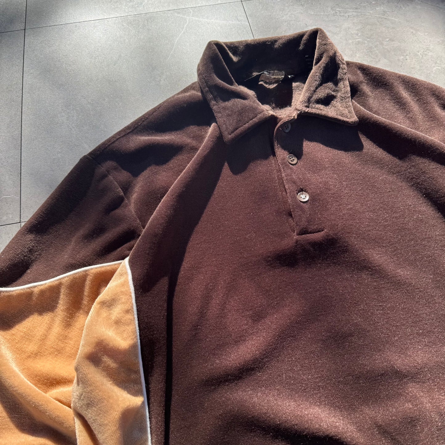 70s Sears SportsWear Two Tone Velour Long Sleeve Polo