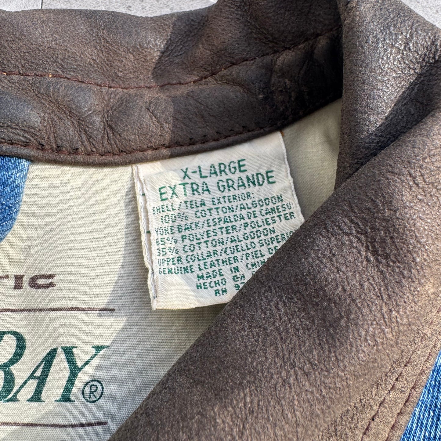 90s St. John's Bay Leather Collar Denim Jacket