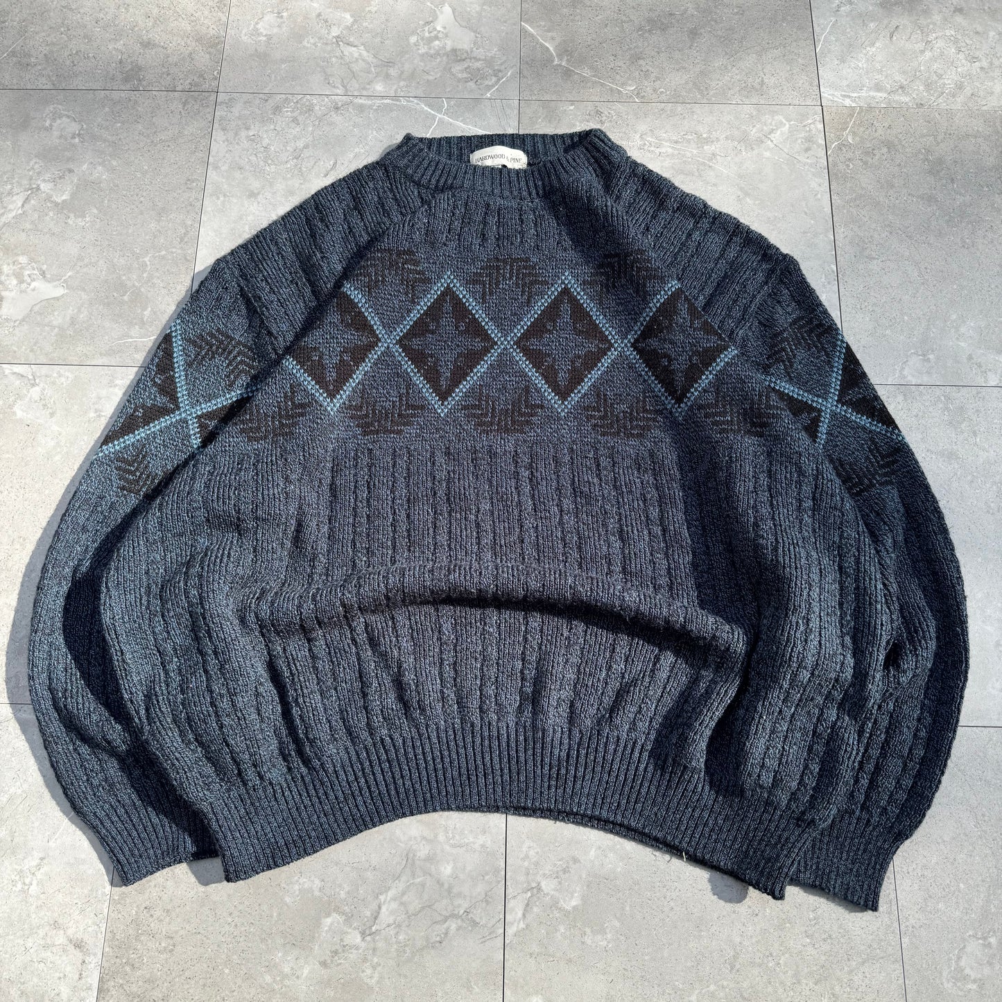 80s-90s Hardwood & Pine Blue Design Knit Sweater KiiChain Clothing