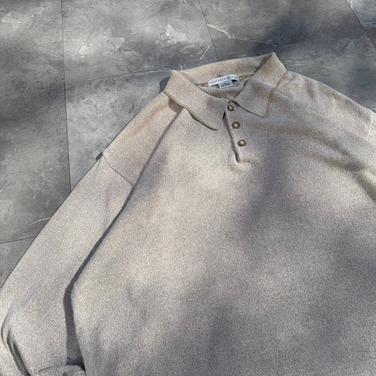 90s-00s Geoffrey Beene Ramie Cotton Cream Knit Polo KiiChain Clothing
