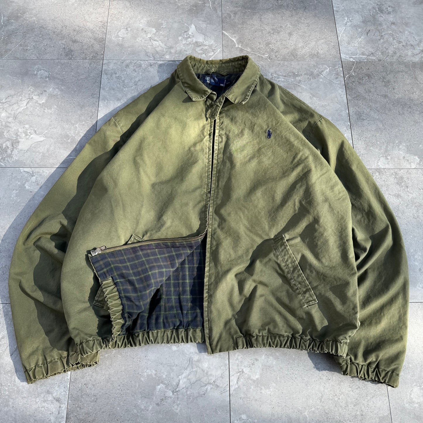 80s-90s Polo by Ralph Lauren Olive Green Cotton Checkered Lining Swing Top Jacket