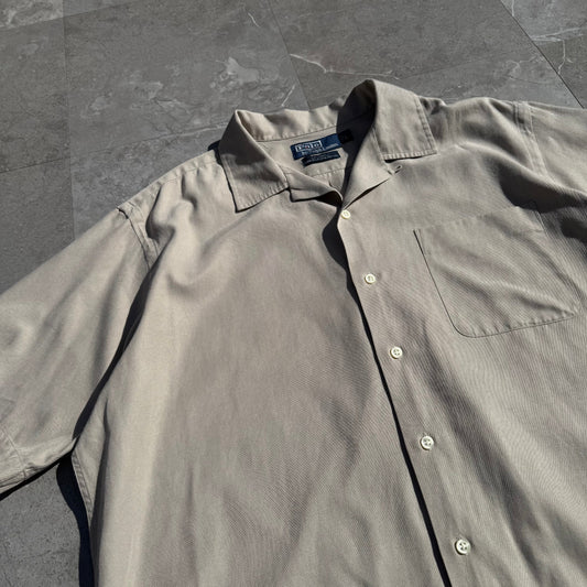 90s-00s Ralph Lauren “Caldwell” No-Pony Beige Silk x Cotton Open Collar Shirt KiiChain Clothing