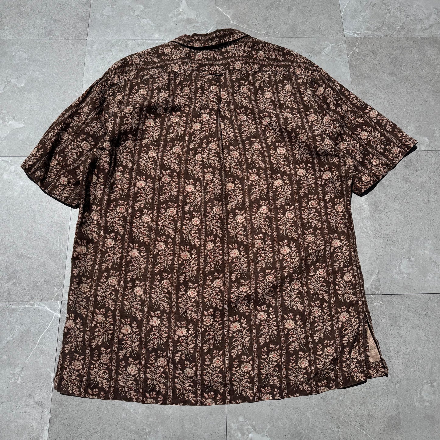 90s-00s Ralph Lauren Caldwell Silk x Linen Brown Floral Open Collar Shirt KiiChain Clothing