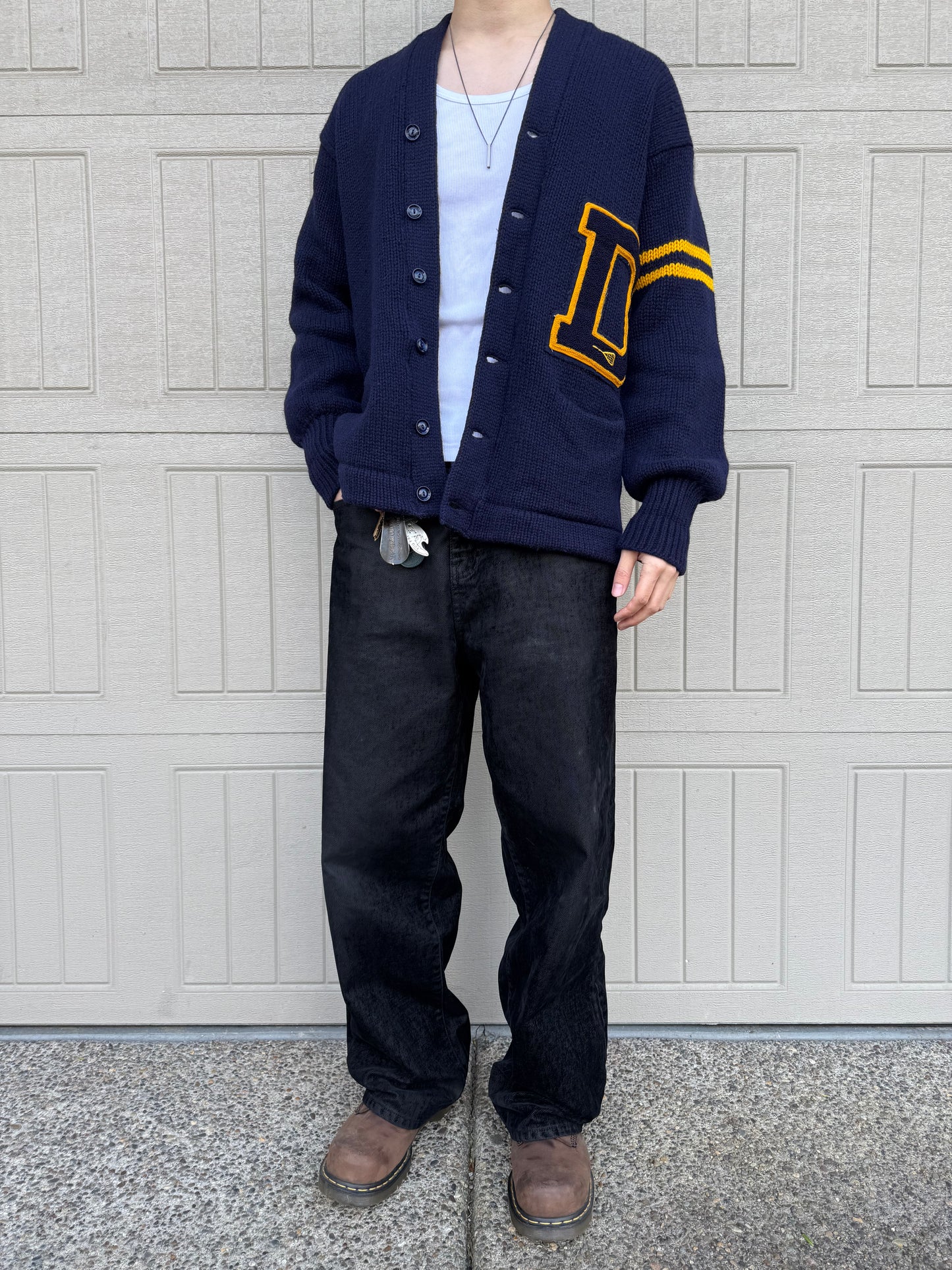 70s Vintage Varsity Lettered Wool Cardigan