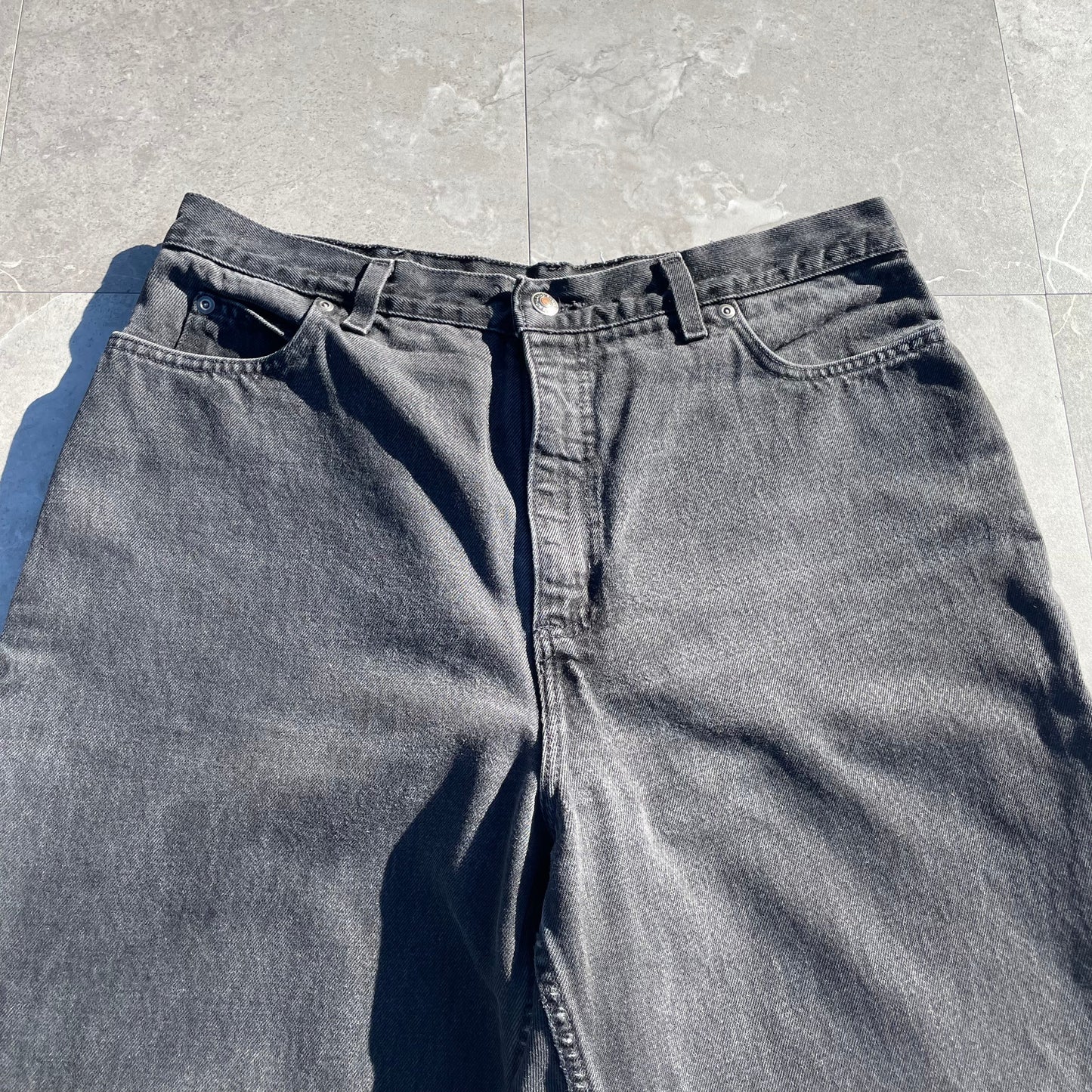 90s Lands' End Loose Fit Tapered Black Denim Size 16 KiiChain Clothing