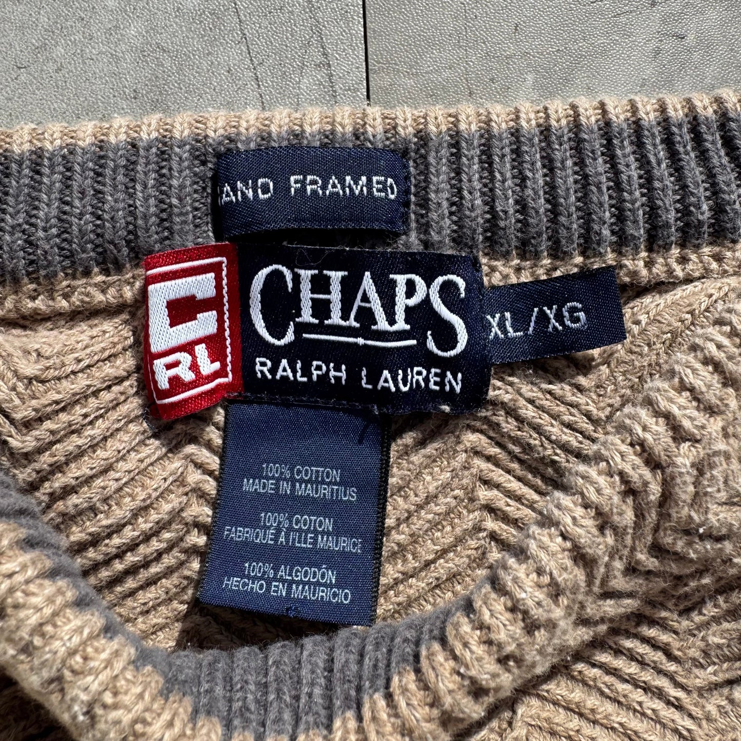 90s Chaps Ralph Lauren Brown/Beige “Hand Framed” Herringbone Knit Sweater KiiChain Clothing