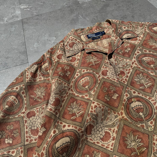 90s Ralph Lauren Rare Graphic Linen Open Collar Shirt KiiChain Clothing