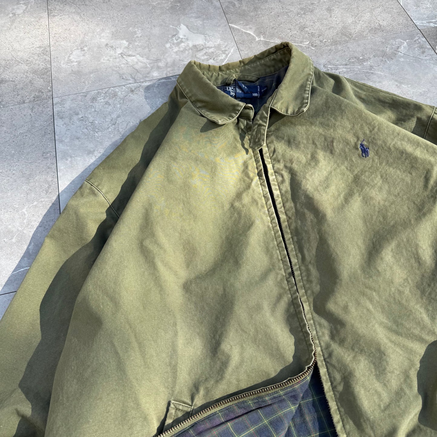 80s-90s Polo by Ralph Lauren Olive Green Cotton Checkered Lining Swing Top Jacket