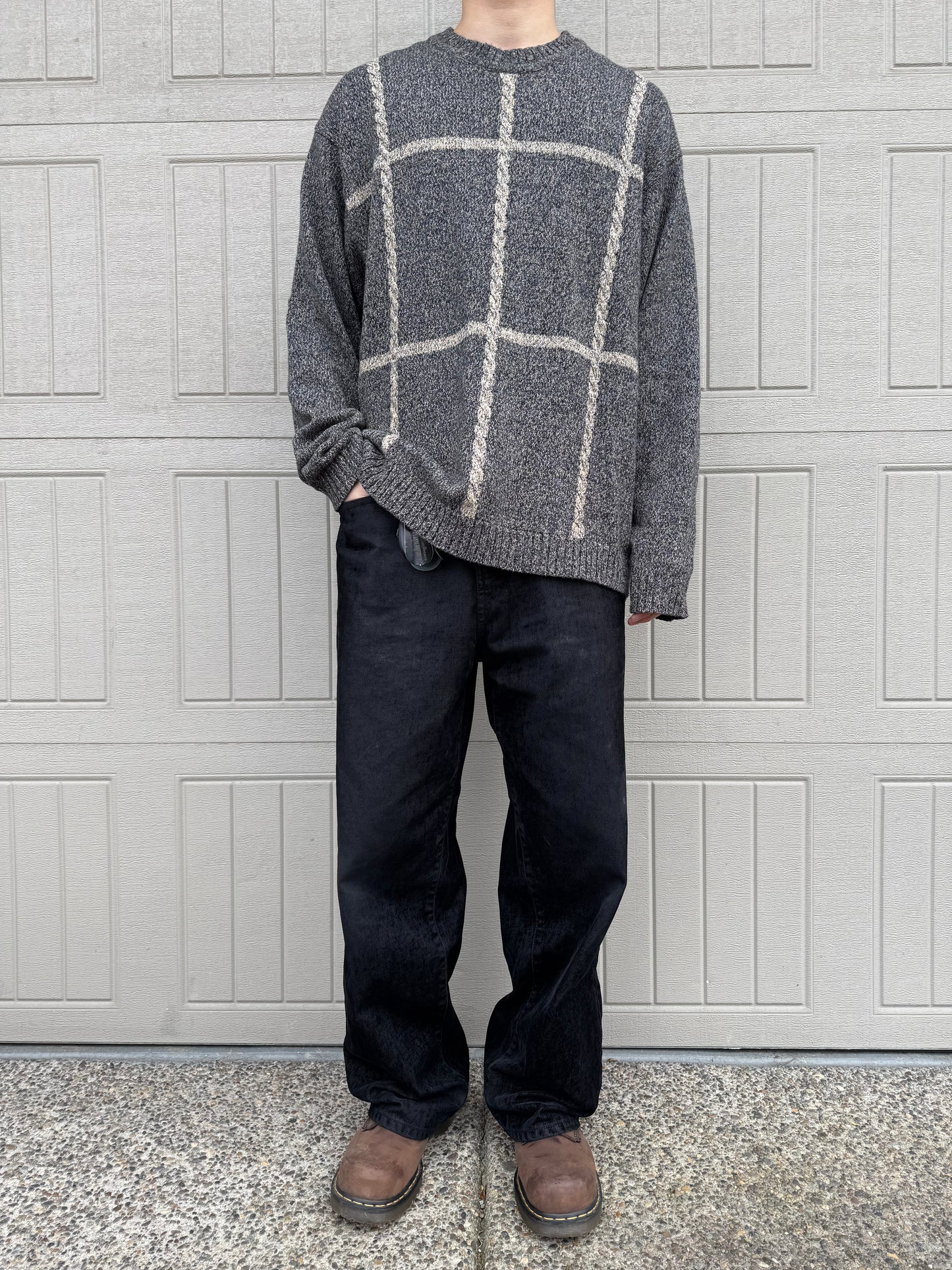 90s-00s Dockers Gray/Beige Checkered Cotton Knit