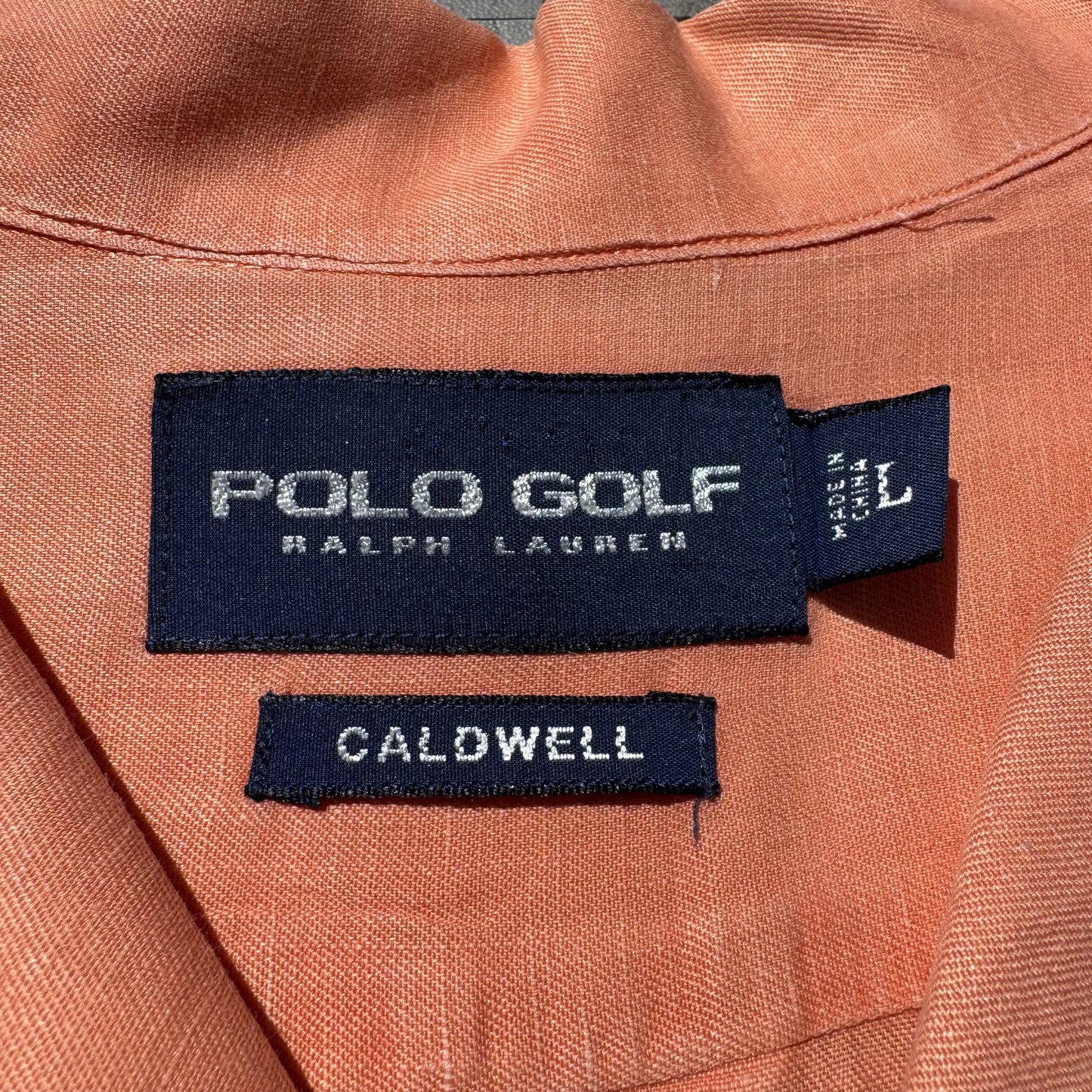 90s-00s Ralph Lauren Polo Golf Caldwell Orange Silk x Linen Open Collar Shirt KiiChain Clothing