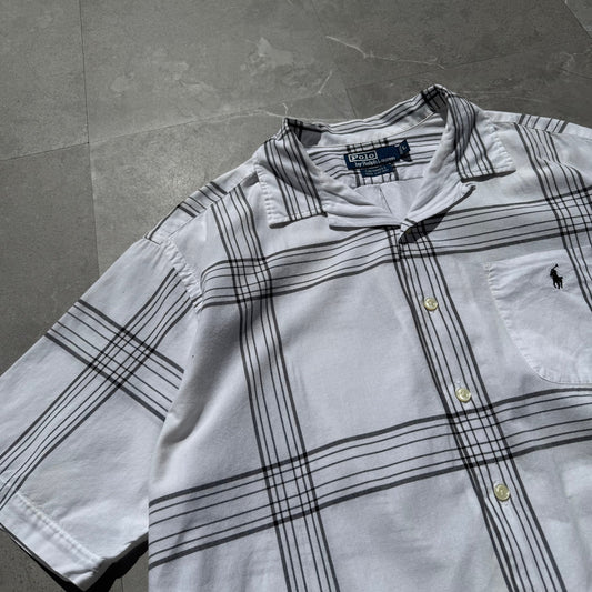 90s Ralph Lauren “Caldwell” White Checkered Open Collar Shirt KiiChain Clothing