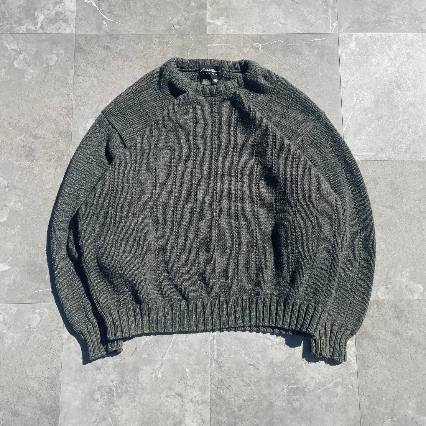 00s Eddie Bauer Made in USA Washed Green Textured Knit KiiChain Clothing