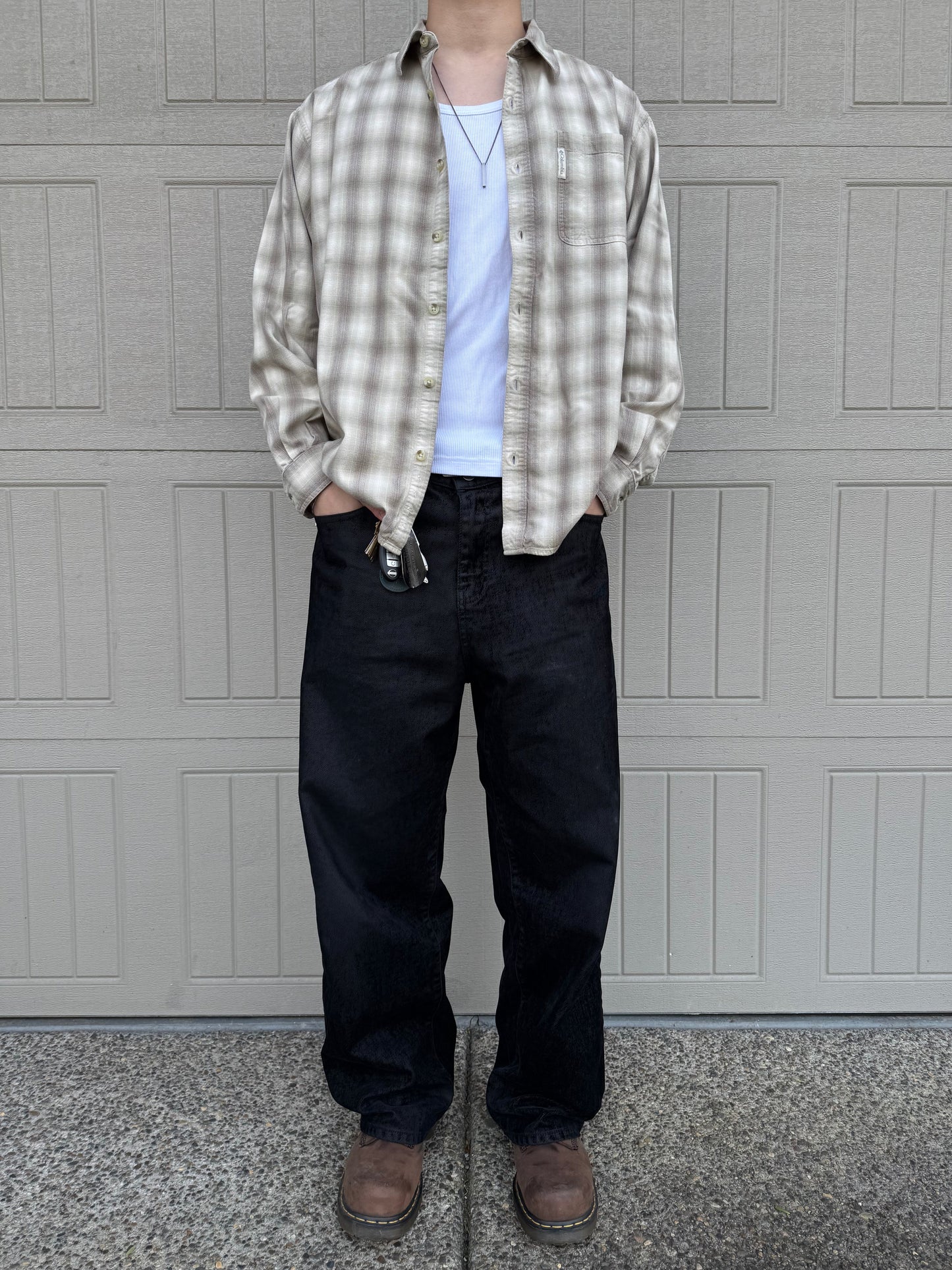 00s Columbia Cream/Beige Shadow Checkered Shirt KiiChain Clothing