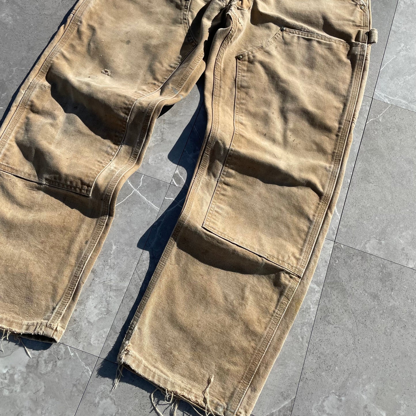 90s Carhartt Made in USA Beige Double Knee Work Pants 34x30 KiiChain Clothing