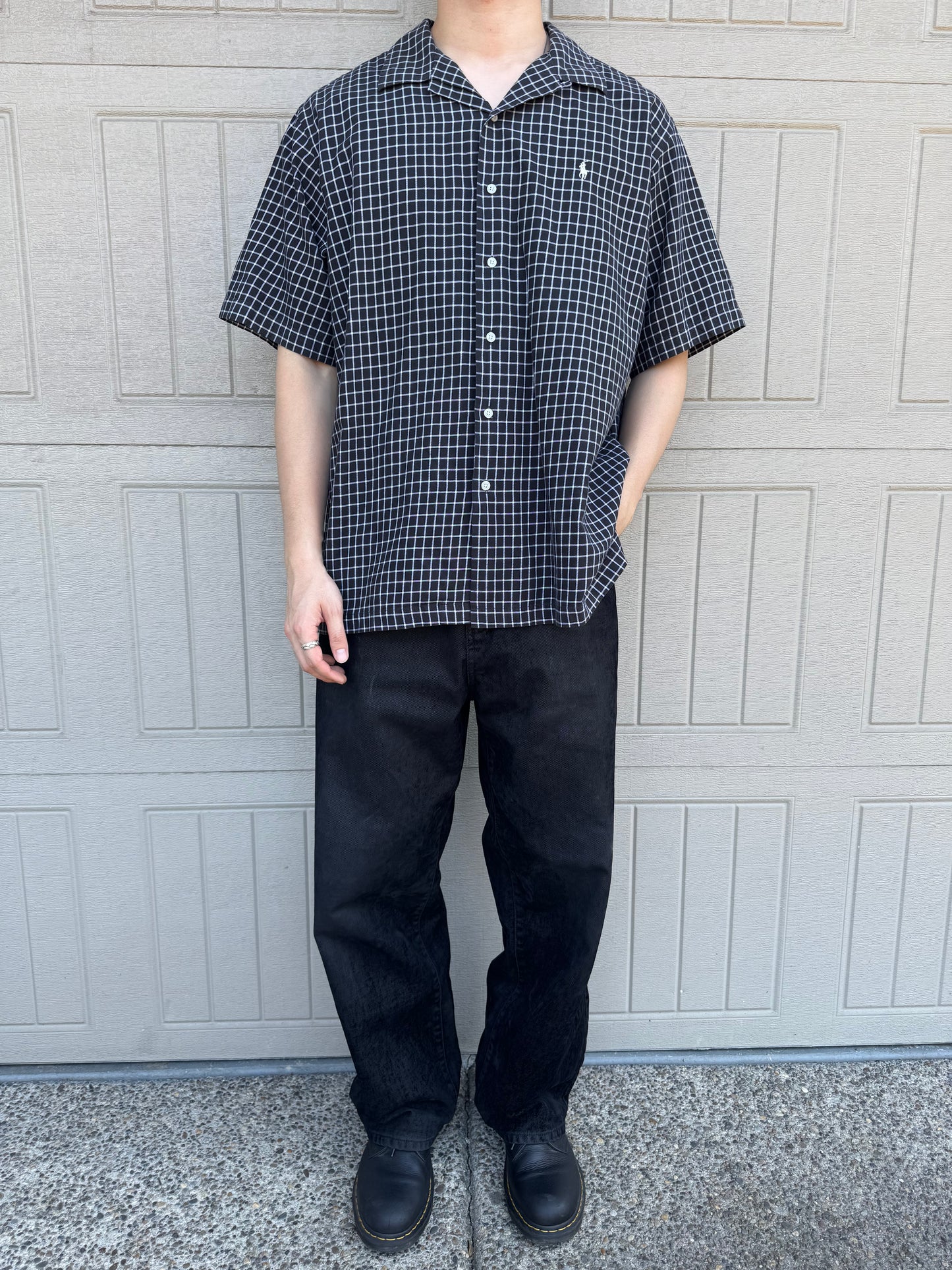 00s Ralph Lauren Polo Golf Caldwell Black Checkered Open Collar Shirt XL