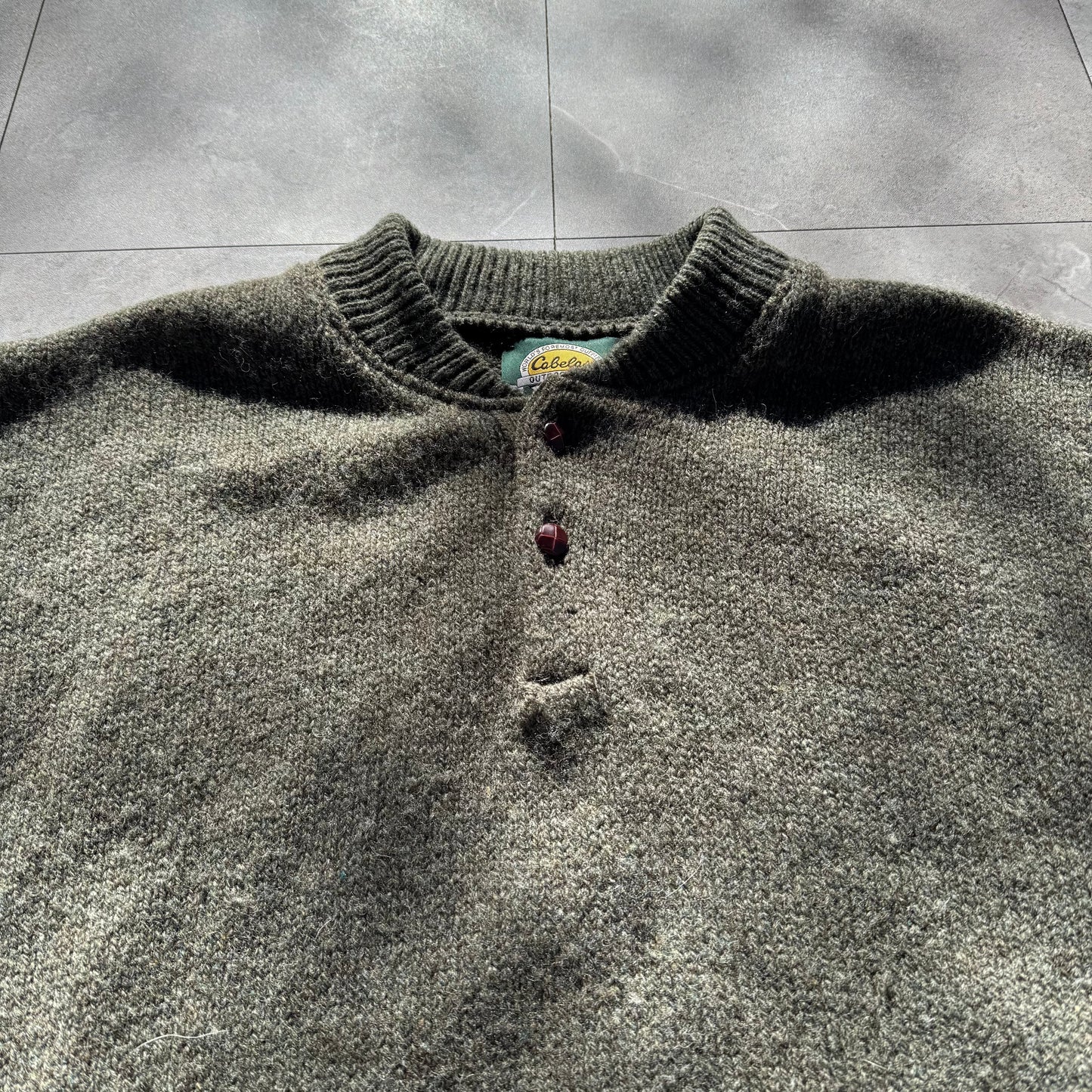 90s Cabela's Made in USA Wool Henley Neck Elbow Patch Knit KiiChain Clothing