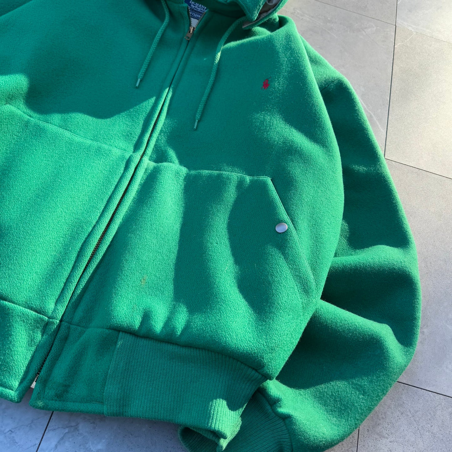 80s Ralph Lauren Made in USA Green Detachable Hoodie Wool Swing Top Jacket KiiChain Clothing