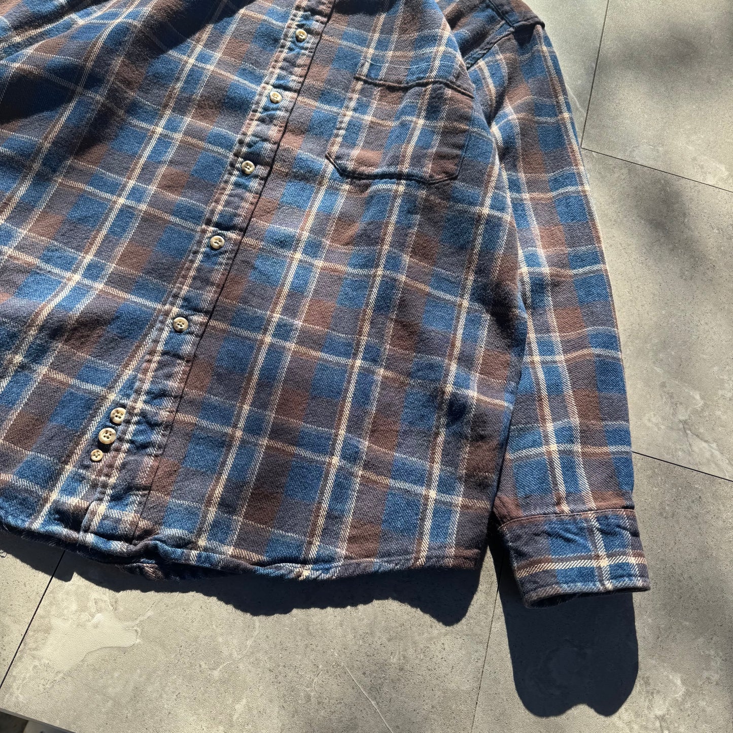 90s-00s Eddie Bauer Blue/Brown Faded Checkered Flannel Shirt